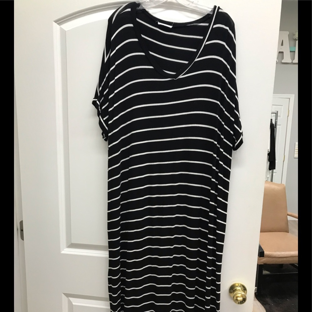Boutique black and white striped maxi dress